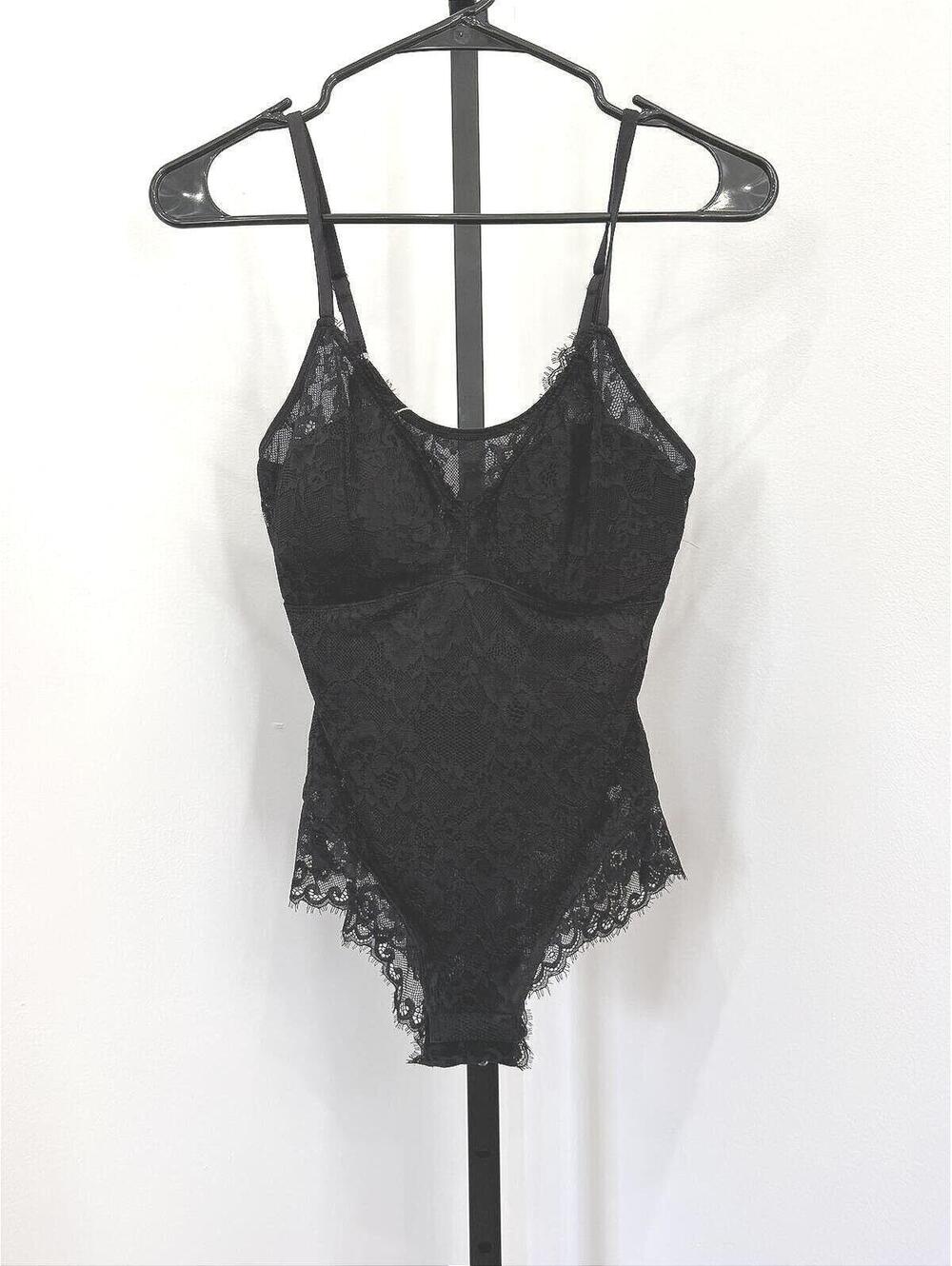 Lace Contour Bodysuit with Adjustable Straps - Black